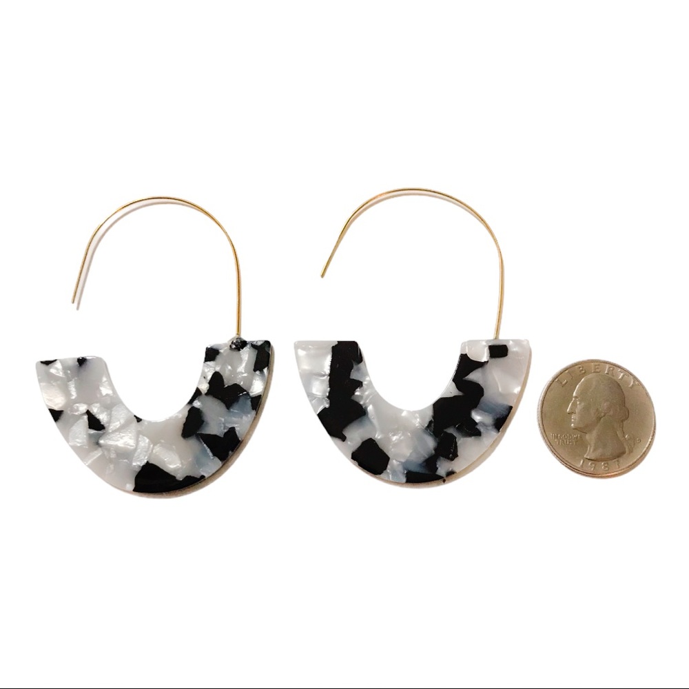 Black & White Acrylic Hoop Earrings - Picture 2 of 5